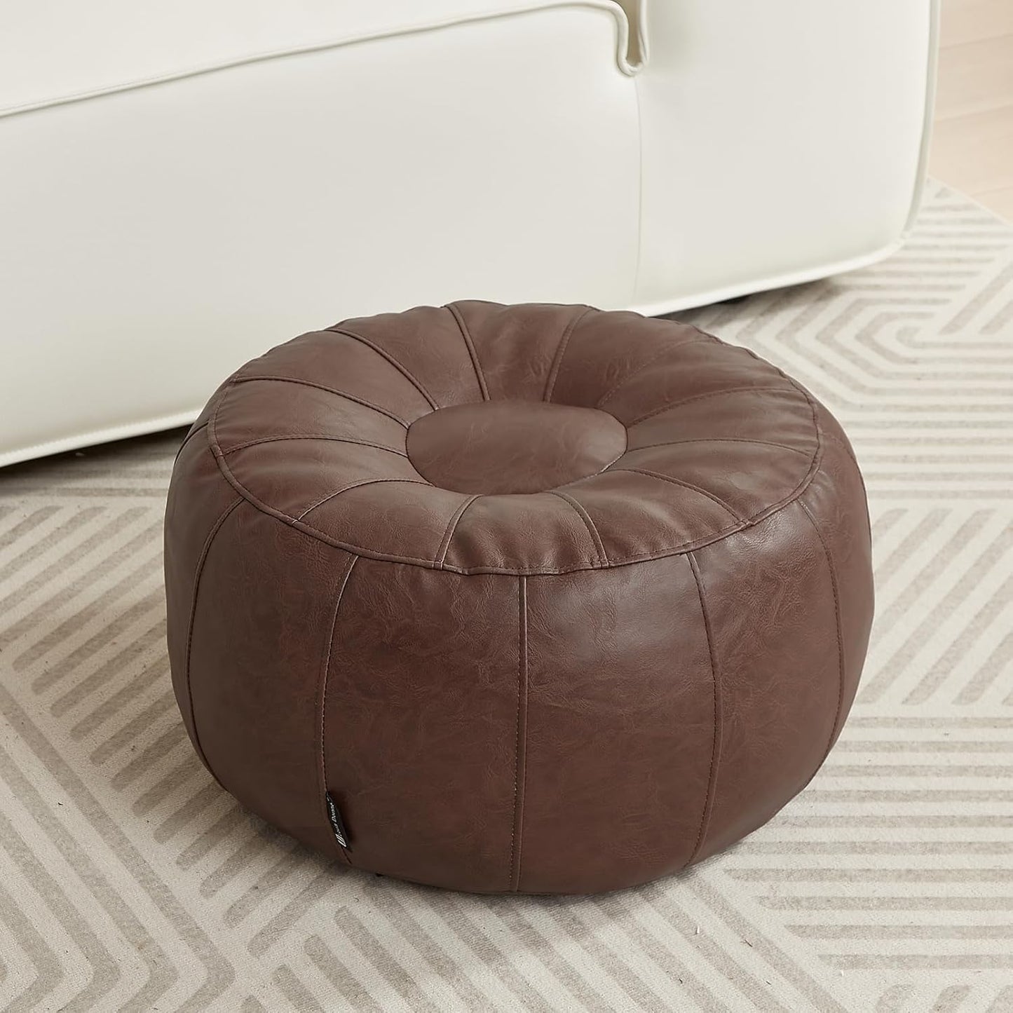 Louis Donné Unstuffed Pouf Stool Ottoman Footrest Cover Only Moroccan Vintage Storage Clothes Waterproof Faux Leather Small Bean Bag Cover Kits Reading Camping Travel pet Friendly (Only Cover)(Brown)