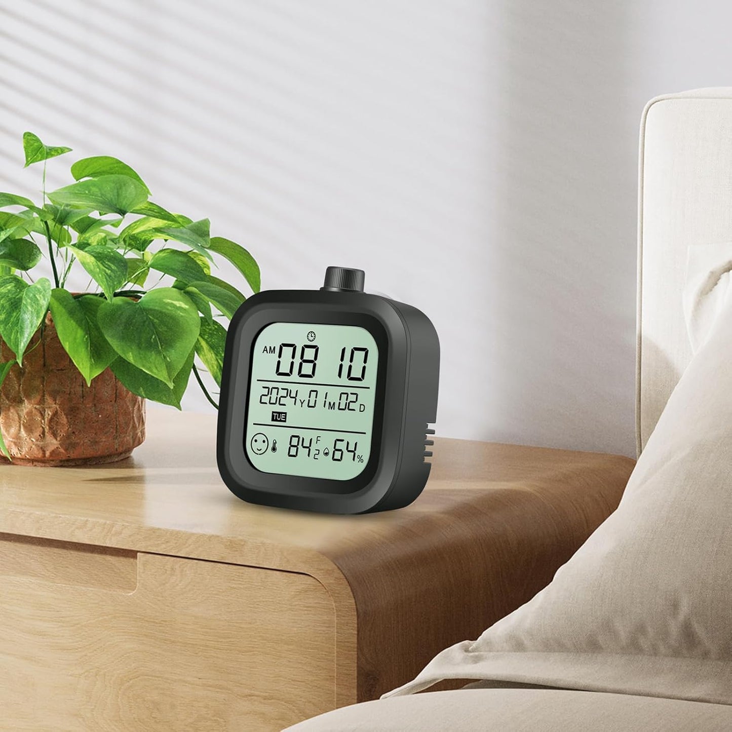 Digital alarm clock battery operation travel calendar desk shower room wall clock time thermometer hygrometer black