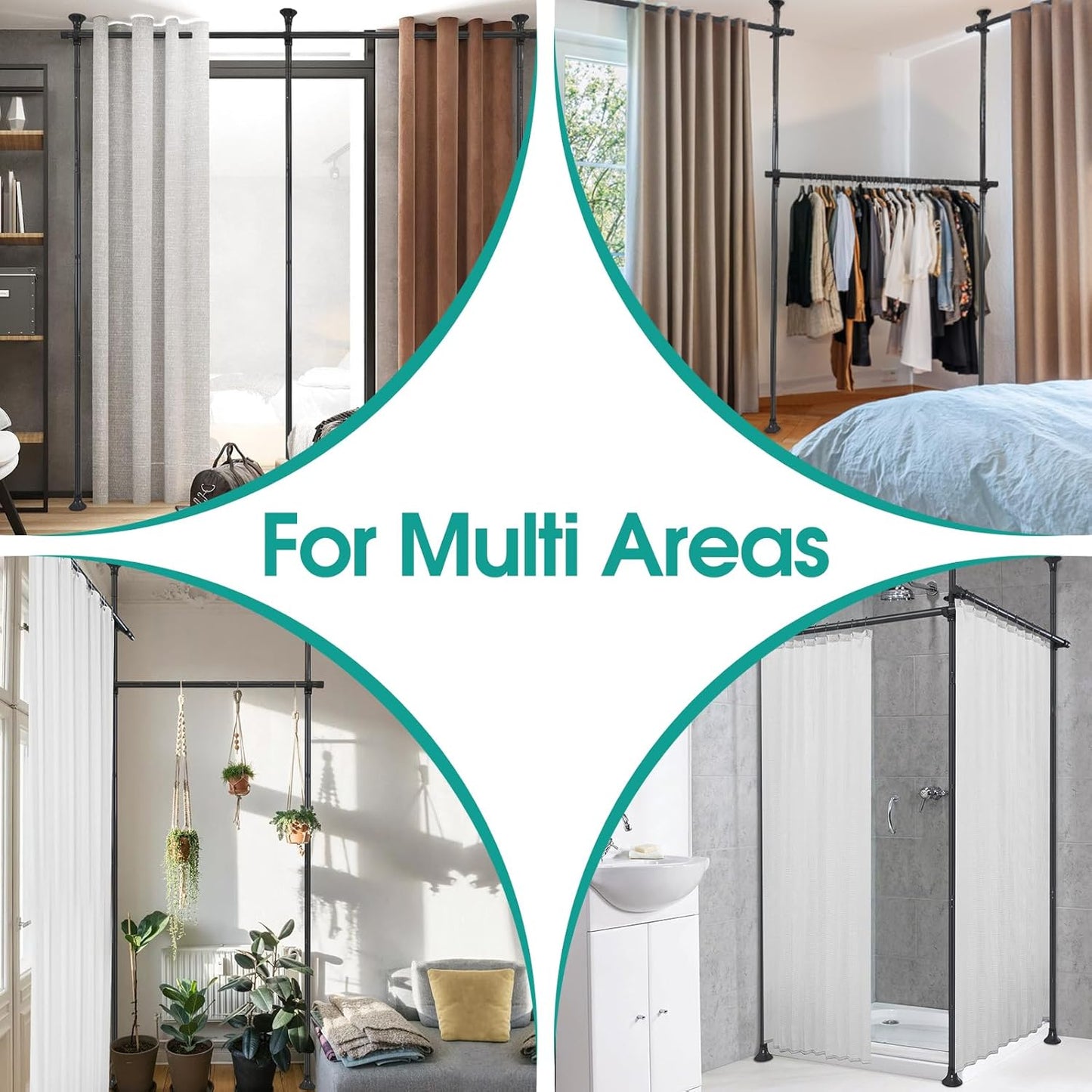 Room Divider, No Drilling Floor to Ceiling Room Divider Curtain Rods Freestanding Tension Rod Wall Divider Heavy Duty Black Room Dividers for Privacy,Partition Separators, 28-114inch(W) 4-10ft (H)