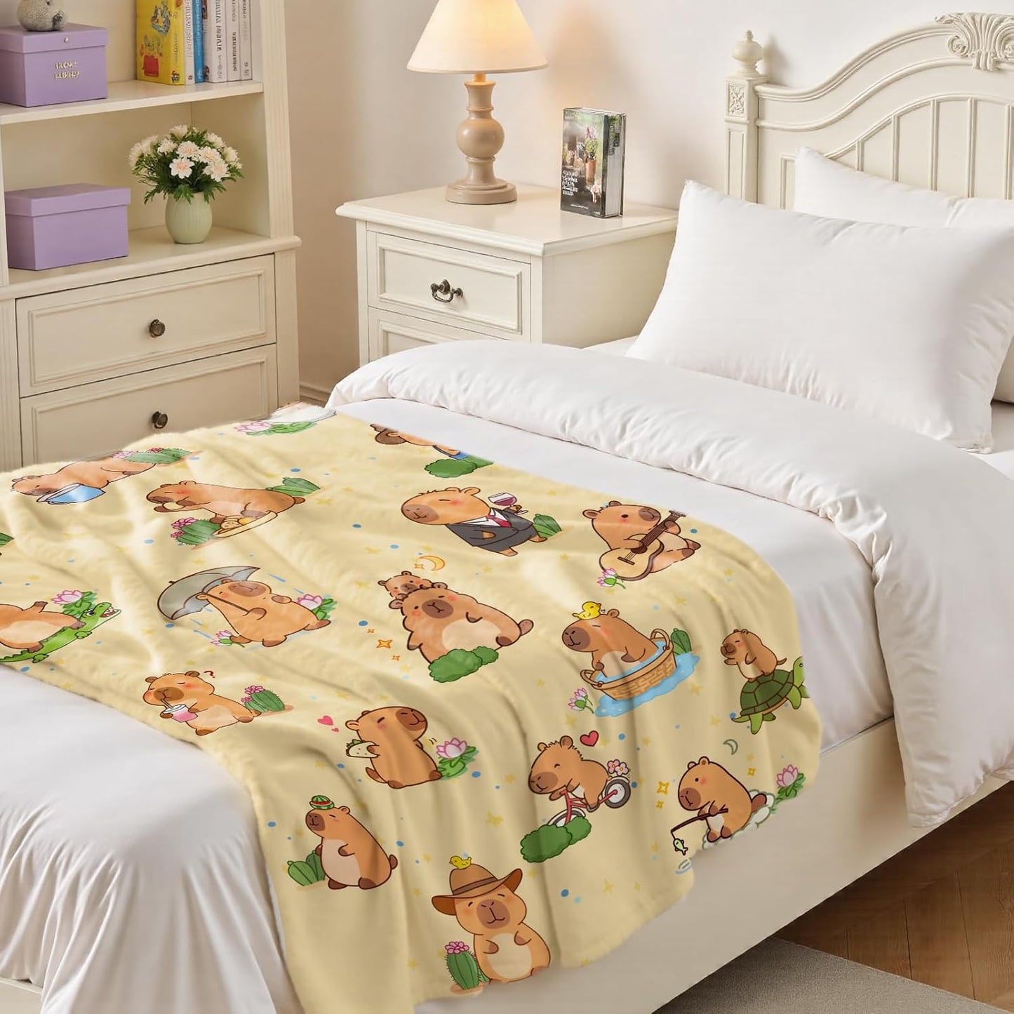 Capybara Gifts Blanket 50x60 Inch Cozy Throw Blanket with Capybara (Biking Guitar Reading) for Christmas Birthday Warm Lightweight Couch Sofa Bed Throw for Kids Women Men