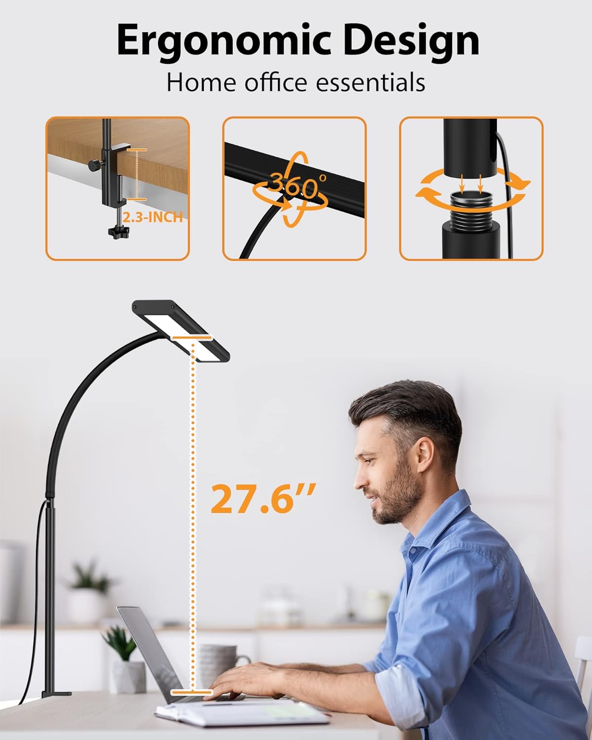 Desk Lamp [3 Color & 10 Brightness] 160 LEDs Dimmable Desk Lamp Home Office USB Lamp with Clamp, Eye-Caring Clip on Desk Light Working for Video Conference Workbench Drafting Crafting Drawing Reading