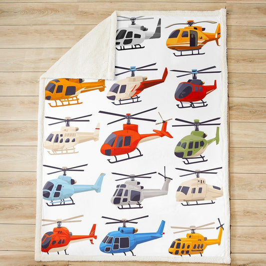 Feelyou Cartoon Helicopter Fleece Throw Blanket Aircraft Sherpa Blanket for Boys Teens Colorful Plane Plush Blanket Flying Airplane Fuzzy Blanket for Sofa Bed Couch,Twin 60x80 Inches