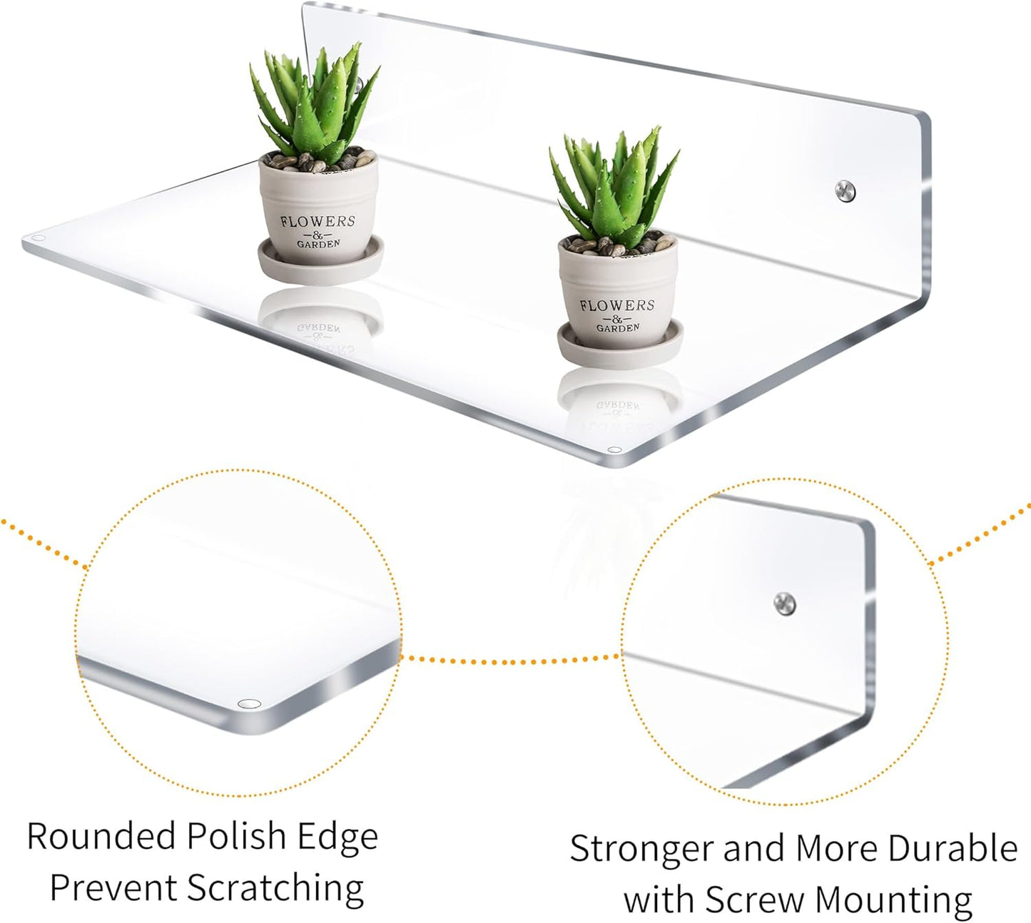 12 Inch L-Shaped Acrylic Floating Shelf Clear Wall Mounted Shelves Invisible 5MM Thick Shelf for Wall Storage Clear Shelves for Makeup Photo Picture Book Record Display 4 Pack