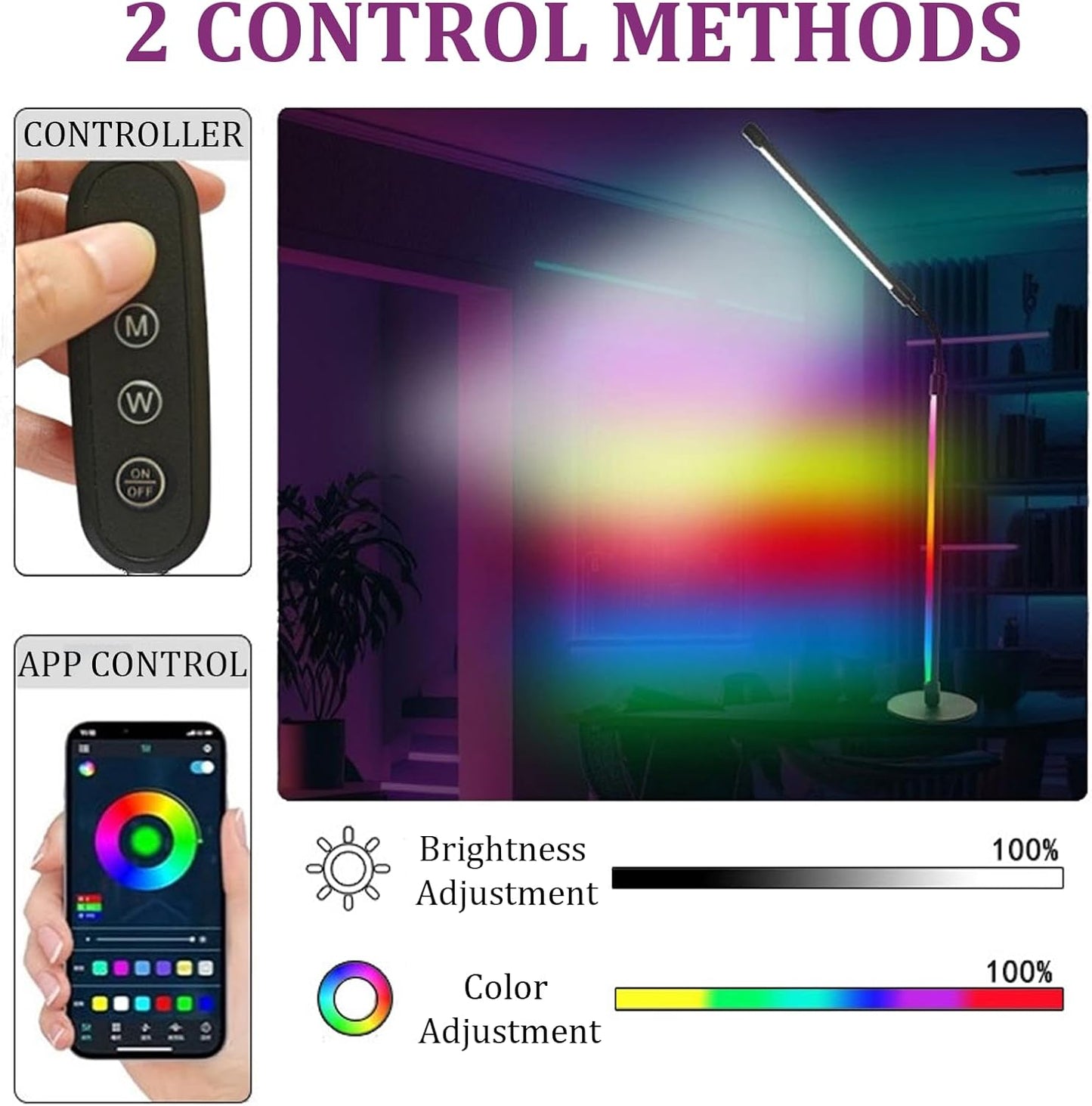 Floor Lamp, 2-in-1 LED Read Task & Atmosphere Light with App Control, 360° Flexible Gooseneck, Music Sync, Dimmable Ambient Lighting for Desk, Bedroom, Gaming Room, USB Powered