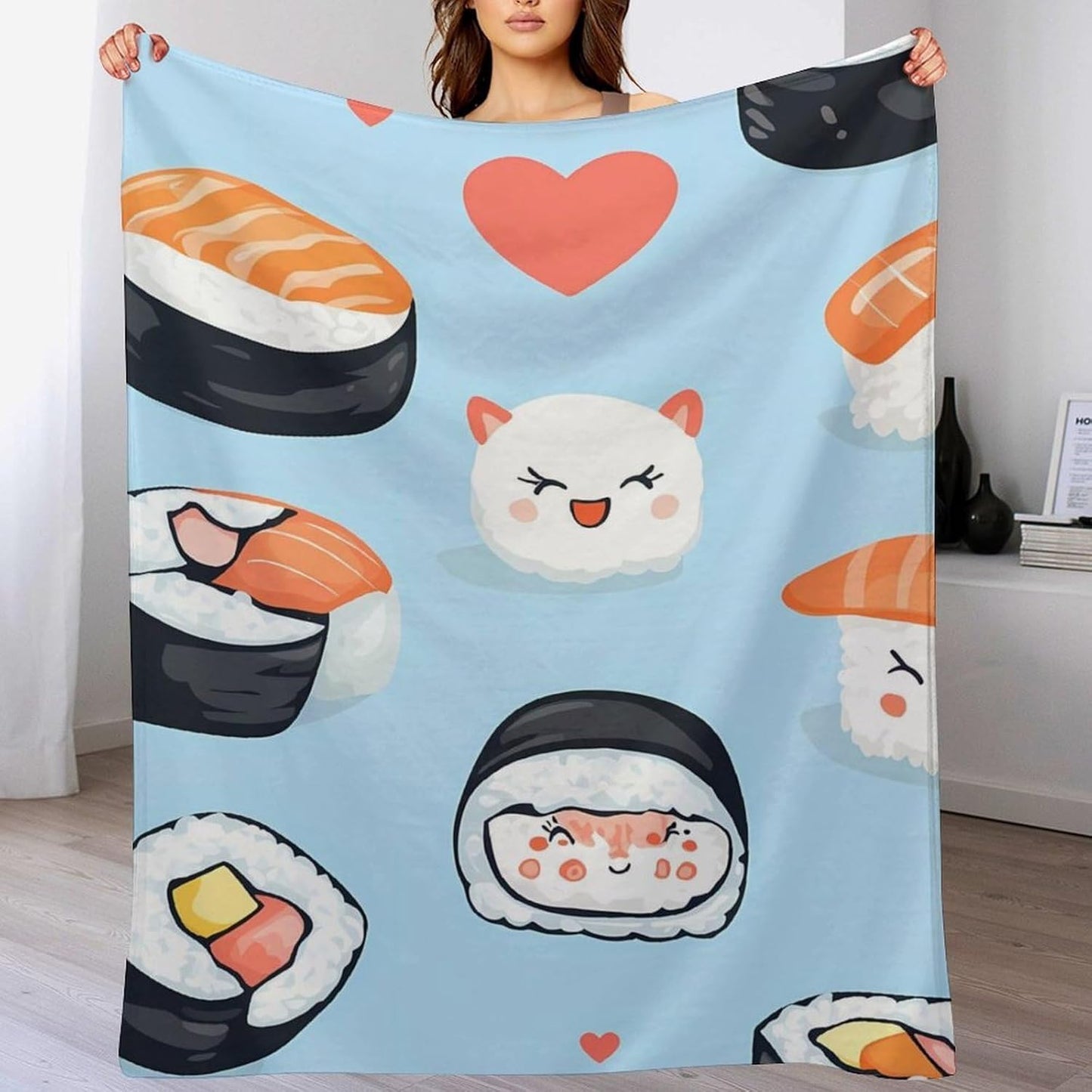 Cute Sushis Throw Blanket for Couch Bed Plush Cozy Fuzzy Flannel Blanket for All Season 60"x80"