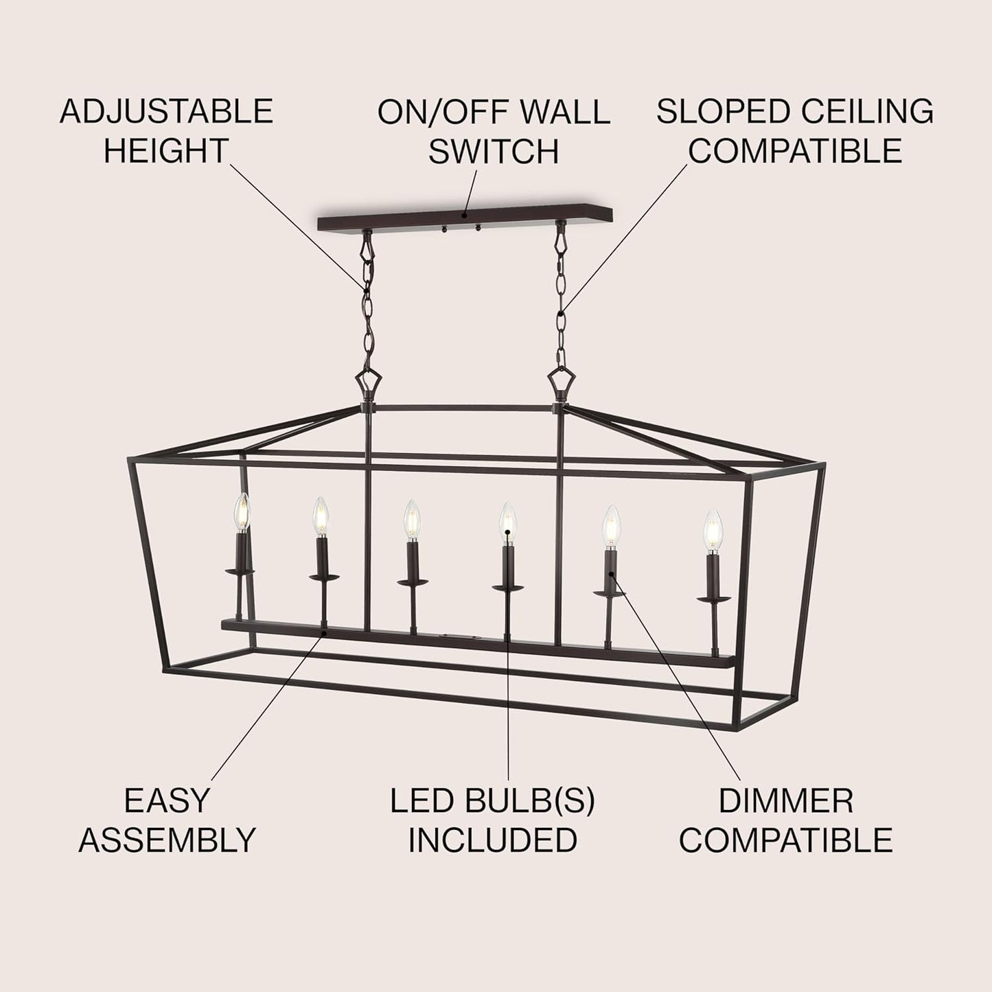 JONATHAN Y 49" Oil Rubbed Bronze Lantern Pendant Light, 1-Light Pagoda Style Metal Cage Farmhouse Hanging Ceiling Fixture for Kitchen Island, LED Bulb Included (JYL7439A)