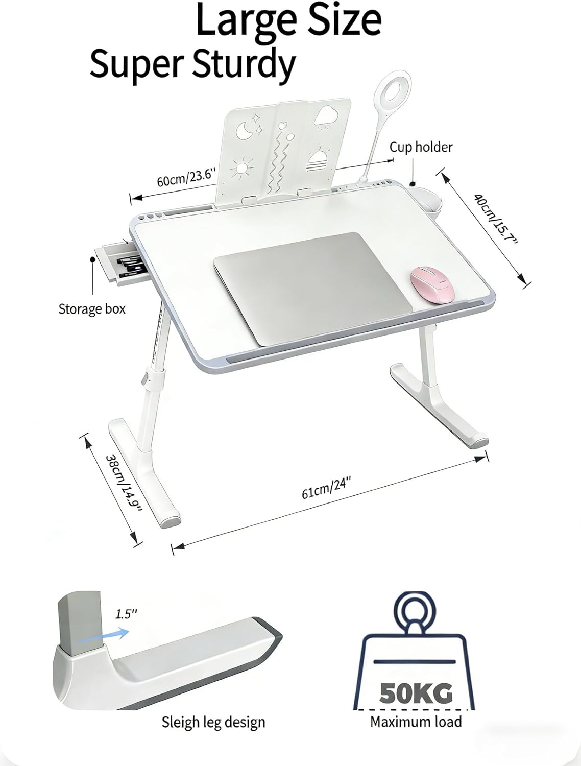 Laptop Lap Desk with Storage Compartment, USB Ports, Cup Holder, and Book Shelf. Ideal for Office Work, Drawing, Dining, Gaming, and More.