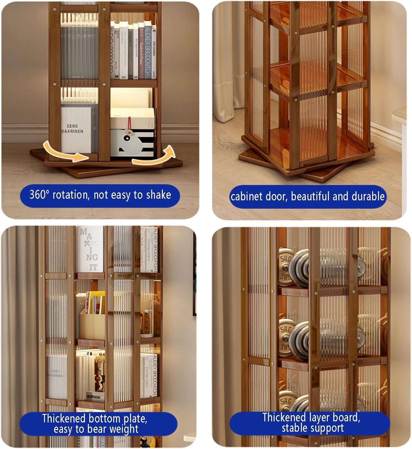 5/6 tier rotating bamboo bookshelf stackable corner bookshelf 360 rotating with storage acrylic small bookcase for small spaces Open Narrow Bookcase for Bedroom and Living Room, Study Room(Black,40*40