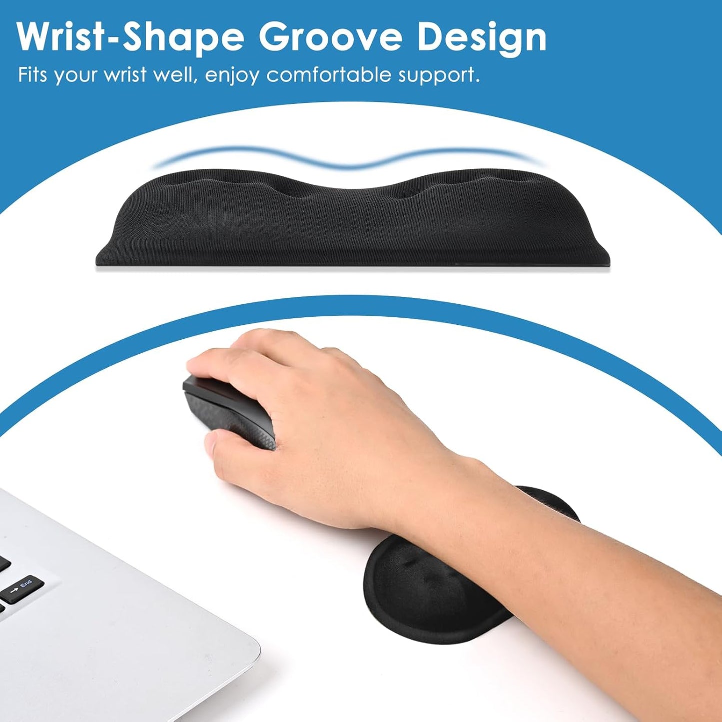 VANKEY Wrist Rest for Keyboard and Mouse, Ergonomic Computer Wrist Support Pad, Soft Memory Foam Palm Rest for Work, Gaming, Anti-Slip Gel Base, Easy Typing, Wrist Pain Relief, Black