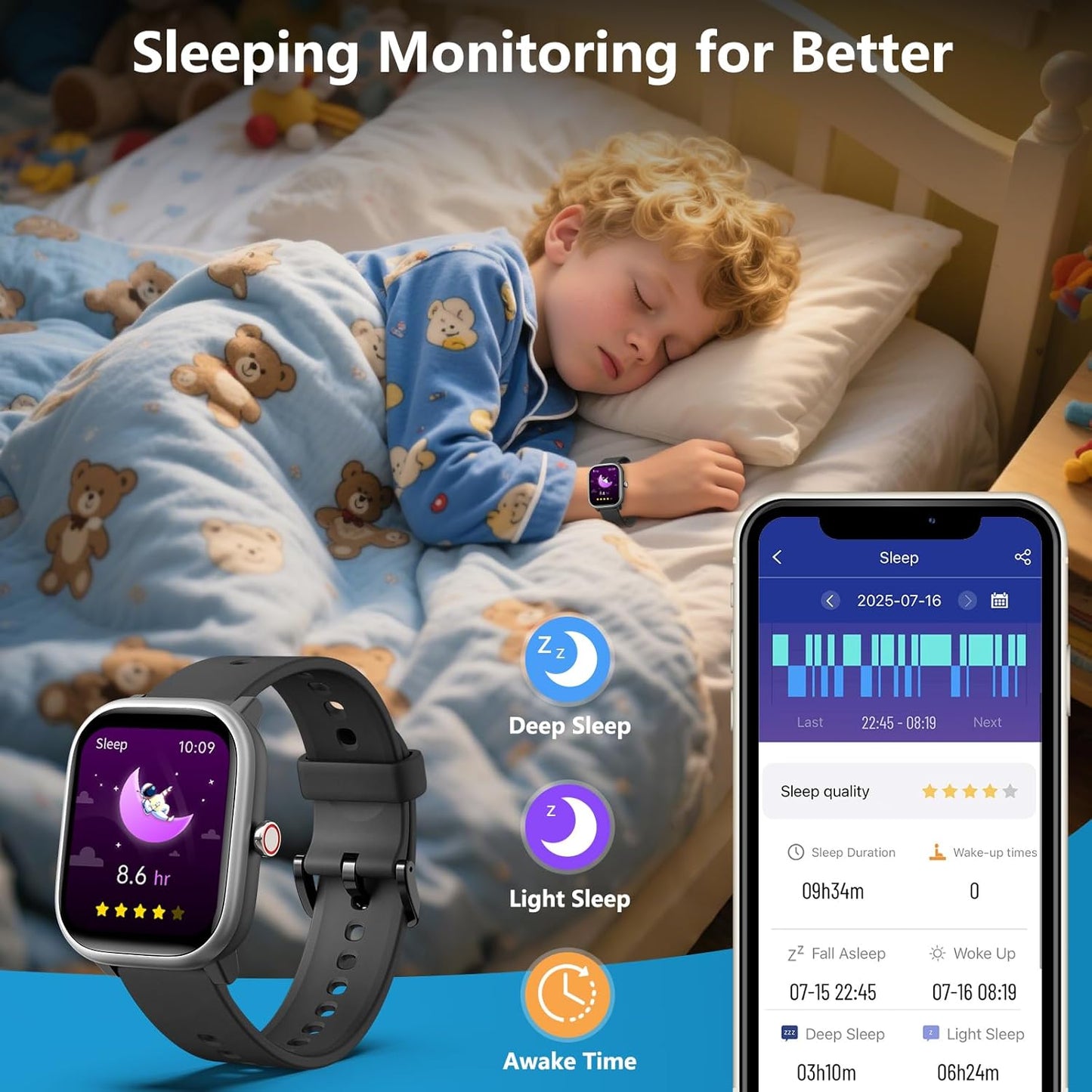 Kids Wach for Girls Boys 6-15 Year Old - Smart Watch for Kids 1.8" Fitness Tracker ,No Phone needed,Pedometer Sleep Monitor Heart Rate Waterproof,Puzzle Game for Girls Boys Teens Birthday Gift (Black)