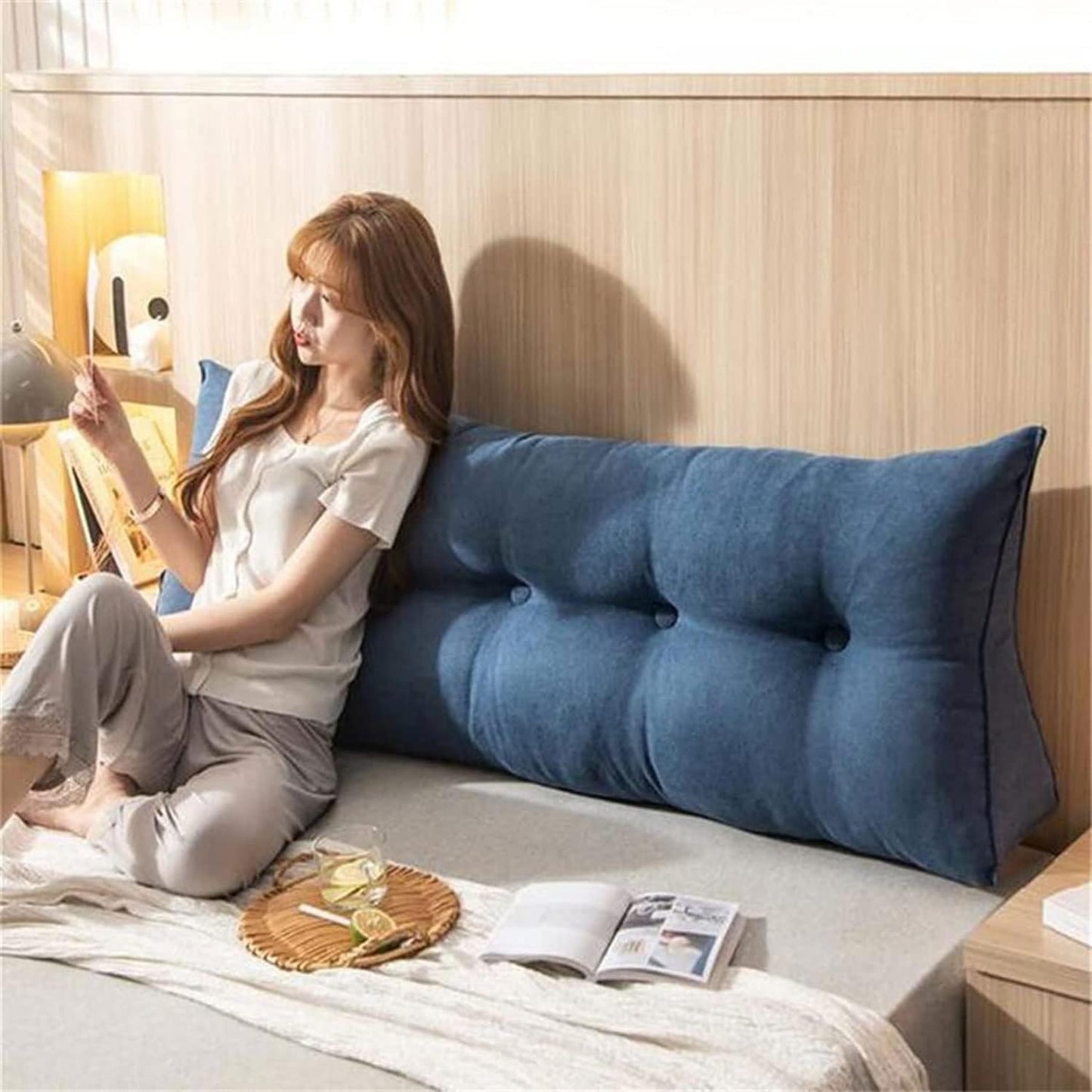 King Size Triangular Reading Bed Rest Pillow Large Bolster Cushion Headboard Backrest Wedge Pillow Neck Lumbar Support(Size:60x20x50cm(24x7.8x20),Color:E)