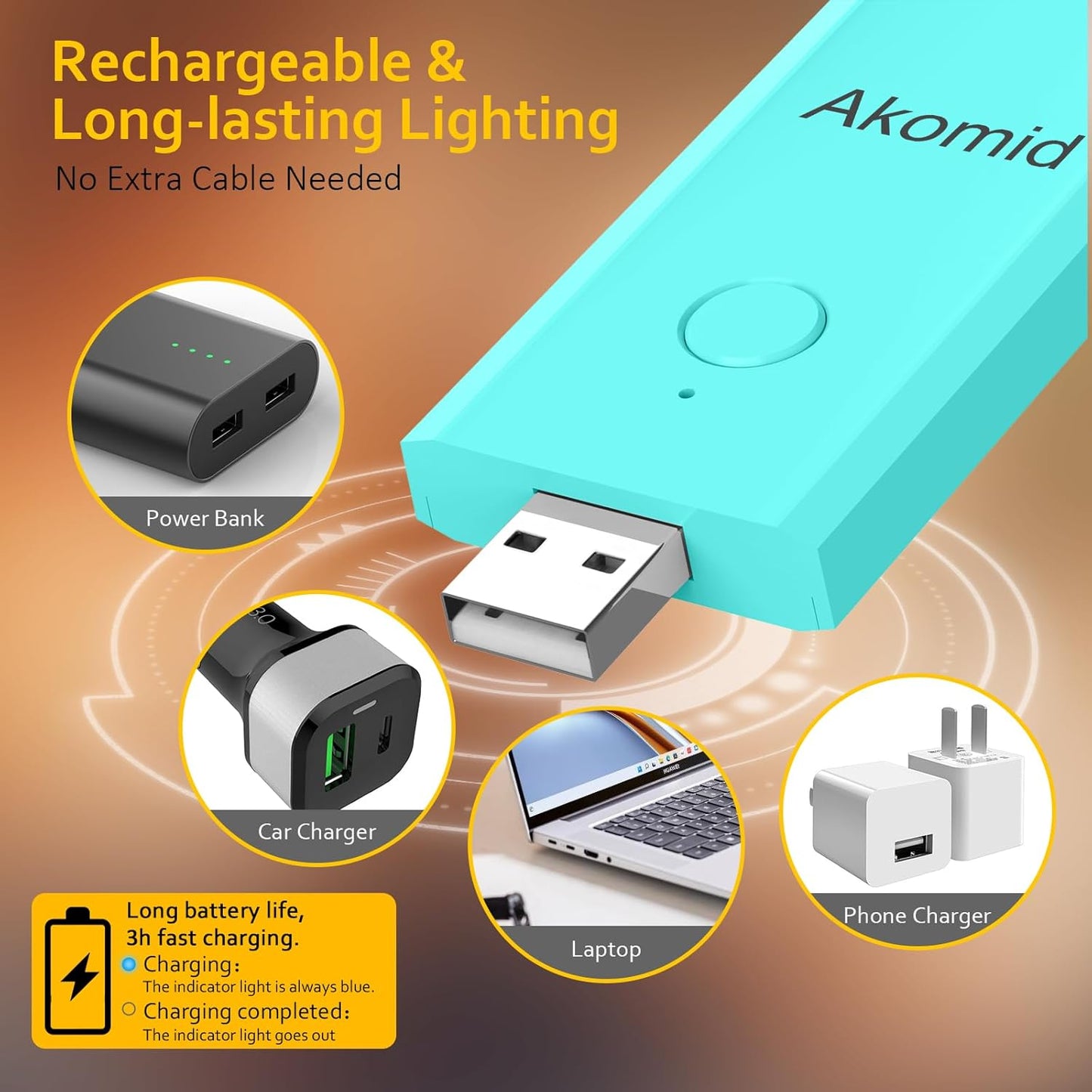 USB Rechargeable Book Light for Reading in Bed, 8 LEDs Bookmark Style Clip on, Eye-Cared Amber Light Mode for Kids, Blue Light Blocking, Stepless Dimming, Lake Blue