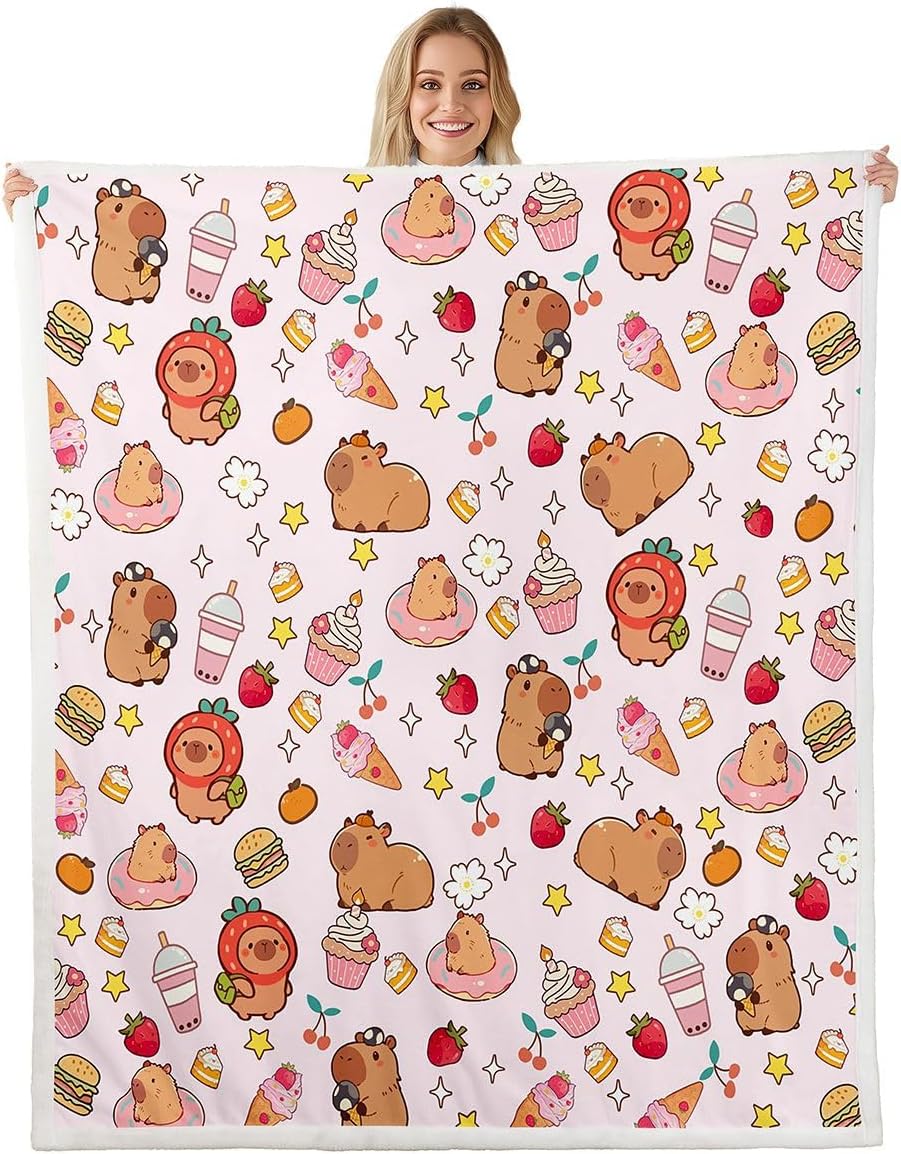 Feelyou Kawaii Capybara Sherpa Throw Blanket for Couch Capybara Gifts Super Soft Cozy Fleece Cartoon Blanket for Winter, Plush Throw Animals Lovers Baby 30"x40" All Season