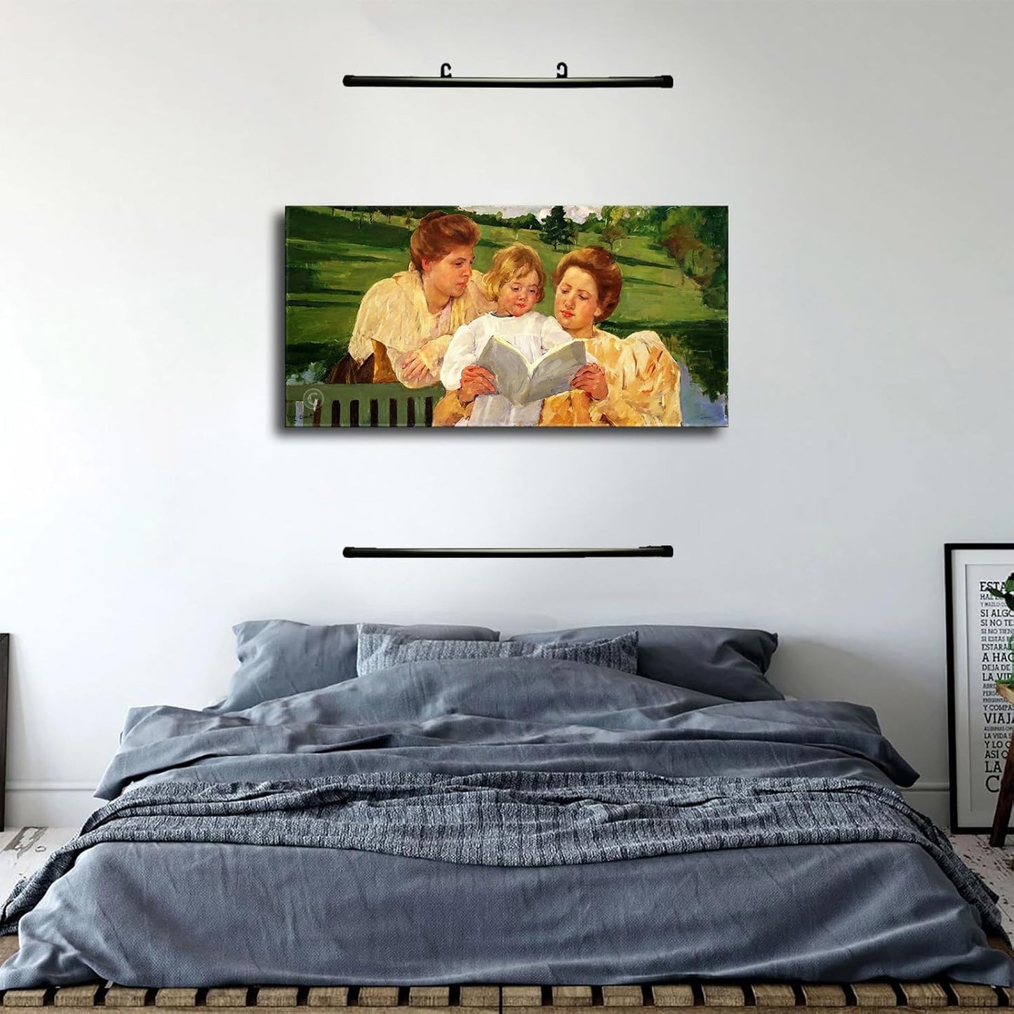 Wall Art Canvas Prints- Mary Cassatt painting artwork- Family Group Reading Posters Room Aesthetics-Best decoration for kitchen living room bedroom office gym etc (12x24inch-Unframed)