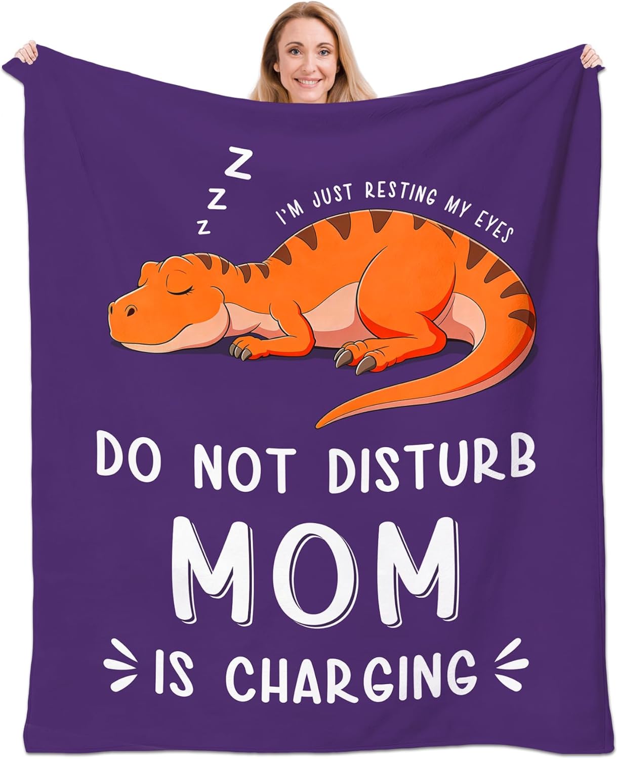 Funny Birthday Gifts for Mom from Daughter Son, Mom is Charging Blanket, Valentines for New Moms, Soft Flannel Throw Blanket for Napping Couch Travel, 50x60(Purple)