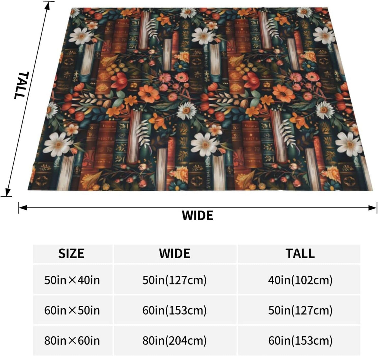 Vintage Book Lover Blanket, Floral Library Print Throw, Soft Cozy Fleece Blankets for Kids Women Girls, Retro Readers Decor for Room Couch & Bed Birthday Gifts 50x60in