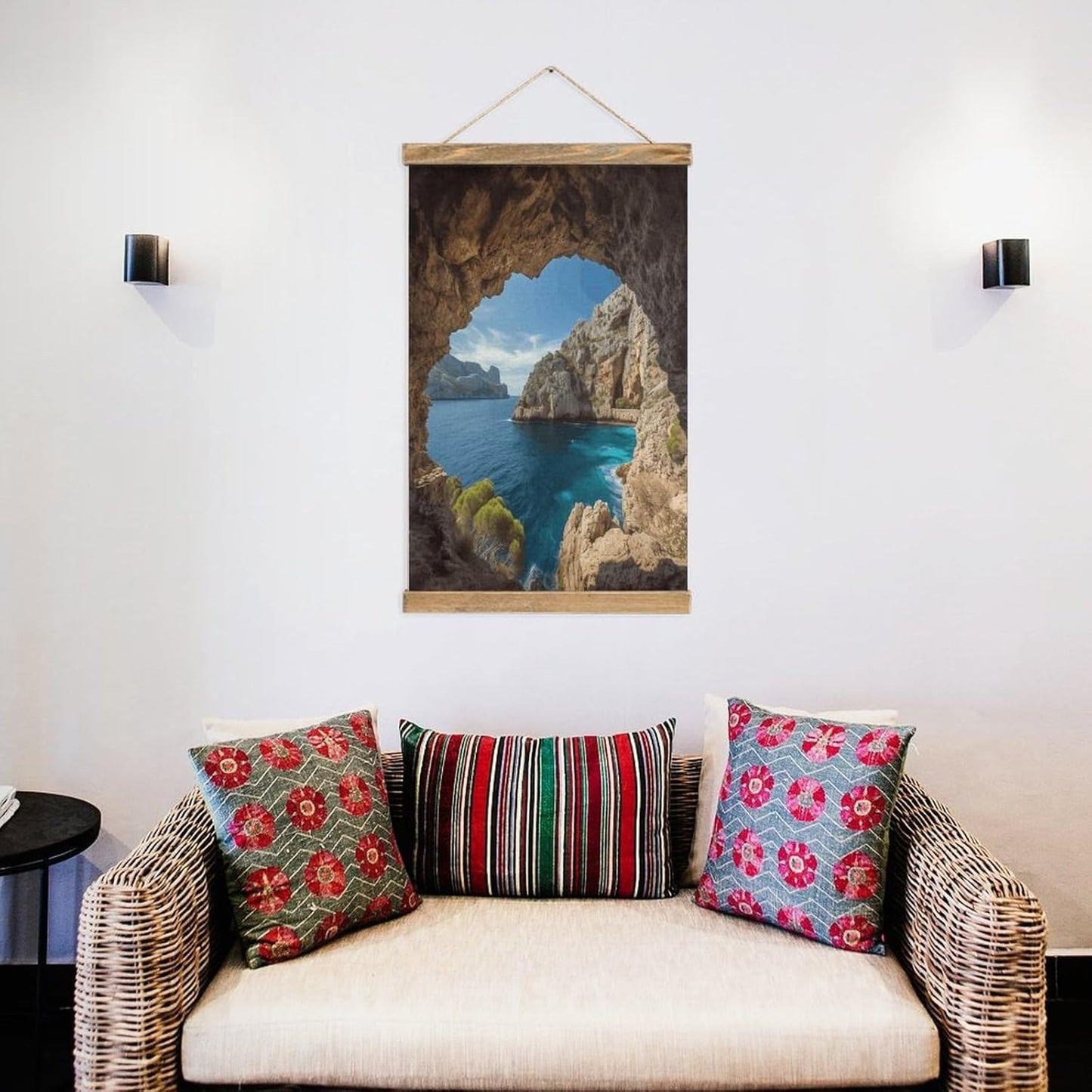 Vintage Arch in Mallorca Spain Poster with Wooden Frame Personalized Linen Hanging Scroll Painting Rustic Wall Hanging Illustrative Modern Artwork Decor for Home Living Room Bedroom Office