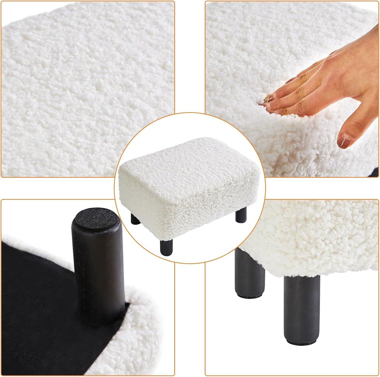 YMYNY Foot Stool Small, Foot Rest Ottoman with Stable Wooden Legs Under Desk, Sofa Footstool for Living Room, Bedroom,Office 16.54''L x 11.42''W x 9.06''H White URF-BD216