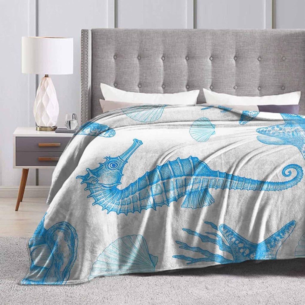 Mugod Sea Life Throw Blanket Seahorse Starfish Coral Sprigs and Seashell Marine Seamless Pattern Decorative Soft Warm Cozy Flannel Plush Throws Blankets for Baby Toddler Dog Cat 30 X 40 Inch
