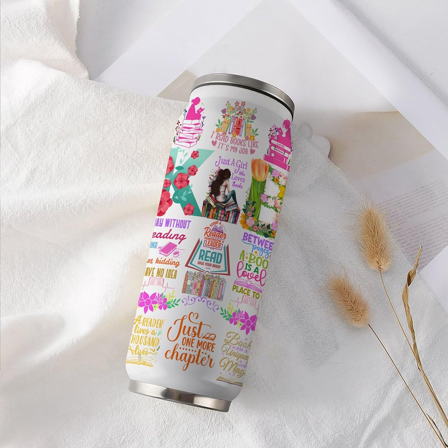 Book Lovers Gifts Stainless Steel Tumbler,Bookish Gifts Coffee Mug with Lid,Bookworm Tumbler,Book Accessories Librarian Gift for Women Girls Daughter 17 Oz