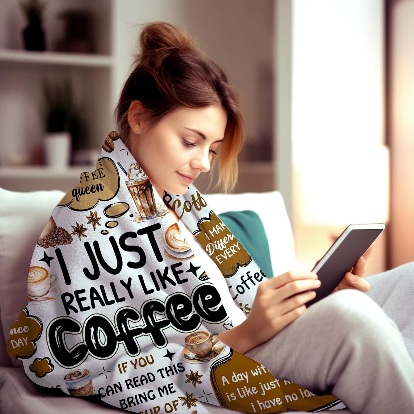 Coffee Blanket Cafe Gift for Girls Women,Coffee Cup Beans Throw Blankets,Funny Gift for Lovers 60"x50"