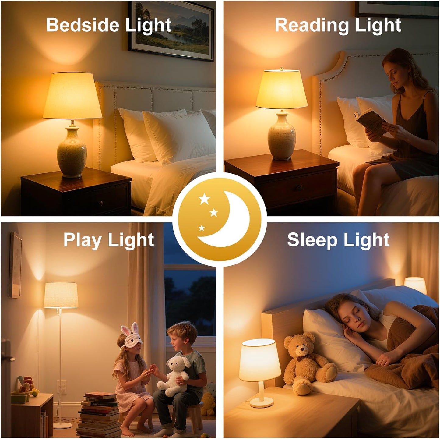 KINUR LED Amber Light Bulbs, A19 9W(60W Equivalent) 1800K E26 A19 Amber Soft Light Bulbs Warm Light for Bedroom, Healthy Sleep, Turtle Friendly Light 4 Pack