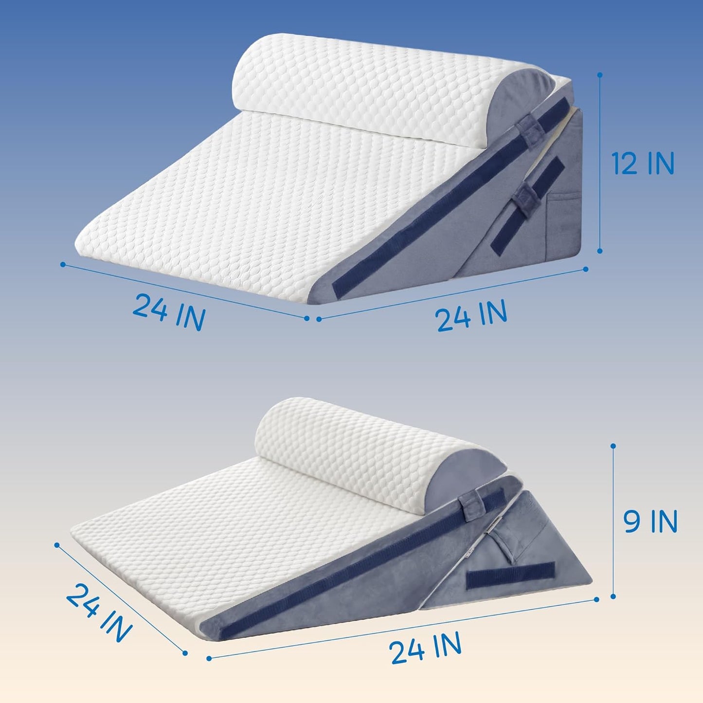 3PCS Wedge Pillow, Orthopedic Wedge Pillow for Acid Reflux, Back Pain Relief, Cooling Memory Foam Top, Bed Wedge Pillows for Headboard, Sleeping, Snoring, Back Support, After Surgery.