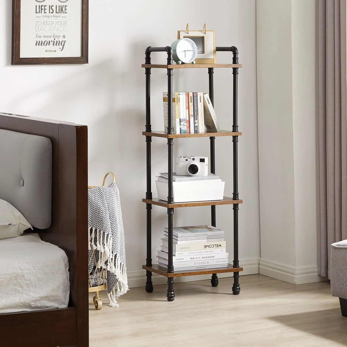 IBUYKE Industrial Pipe Ladder Shelf,4-Tier Vintage Style Book Shelf,Free Standing Units,Display Rack and Storage Organizer for Living Room,Bedroom,Kitchen,Rustic Brown UTMJ404H