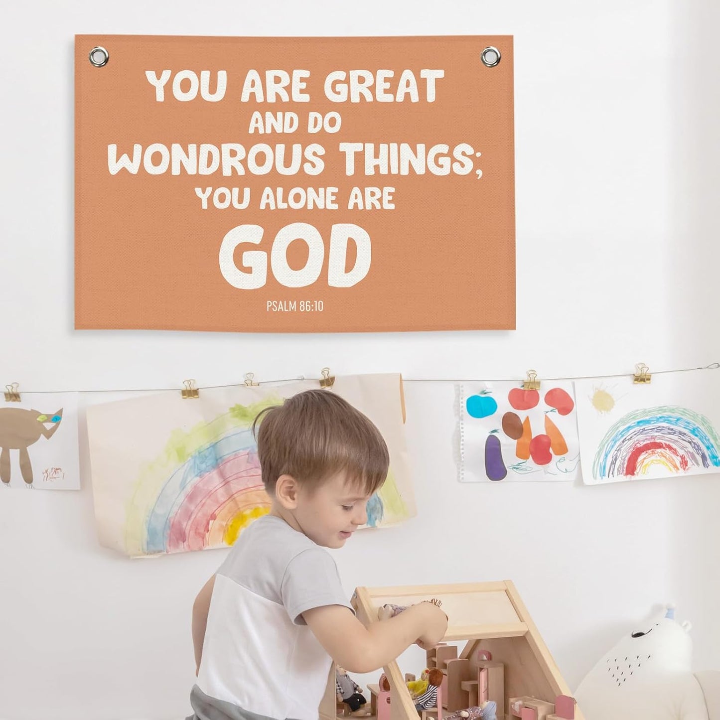Christian Kids Banner Canvas, Scripture You Alone Are God Toddler Room Decor, Positive Bible Verse Hanging Flag Sign, Nursery Boho Wall Tapestry Art for Playroom Bedroom Classroom 20x30in