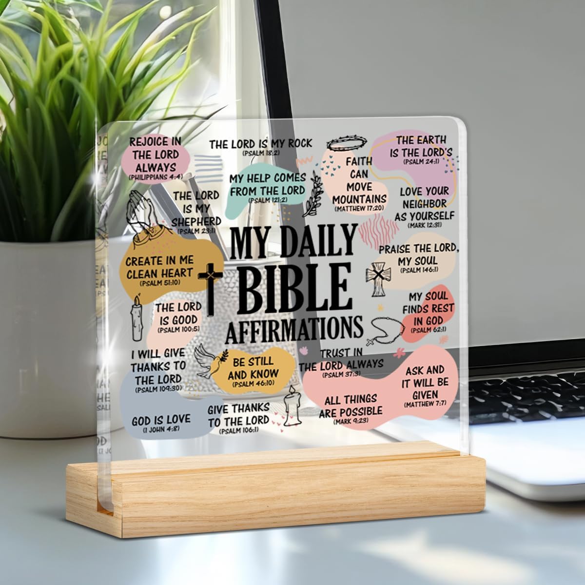 Christian Gifts for Women, Affirmations Religious Gifts for Mom Sister Friends, Bible Verses Clear Acrylic Desk Decorative Sign