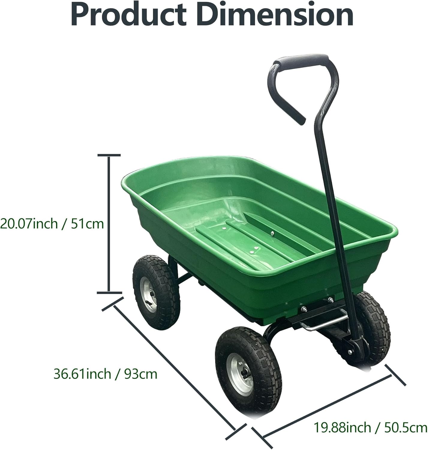 Garden Wheelbarrow Cart, Heavy-Duty Utility with Four Wheels, Built-in Stand, Ideal for Home, Yard, and Garden - Green