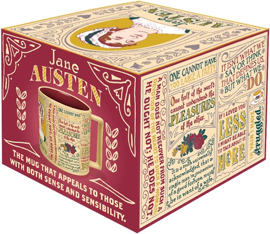 The Unemployed Philosophers Guild Jane Austen Coffee Mug - Austen's Most Famous Quotes and Depictions, Comes in a Fun Gift Box, 14 oz