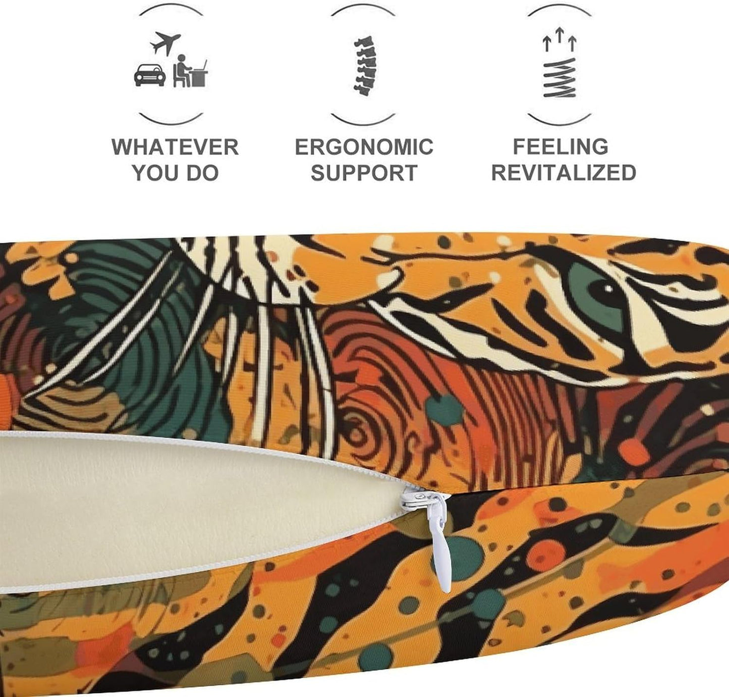 Tiger Botanical Print Neck Pillow Memory Foam U Shaped Pillows Portable Pillows for Shoulder Travel Head Support Pillow with Concealed Zipper for Airplane Car Home Office