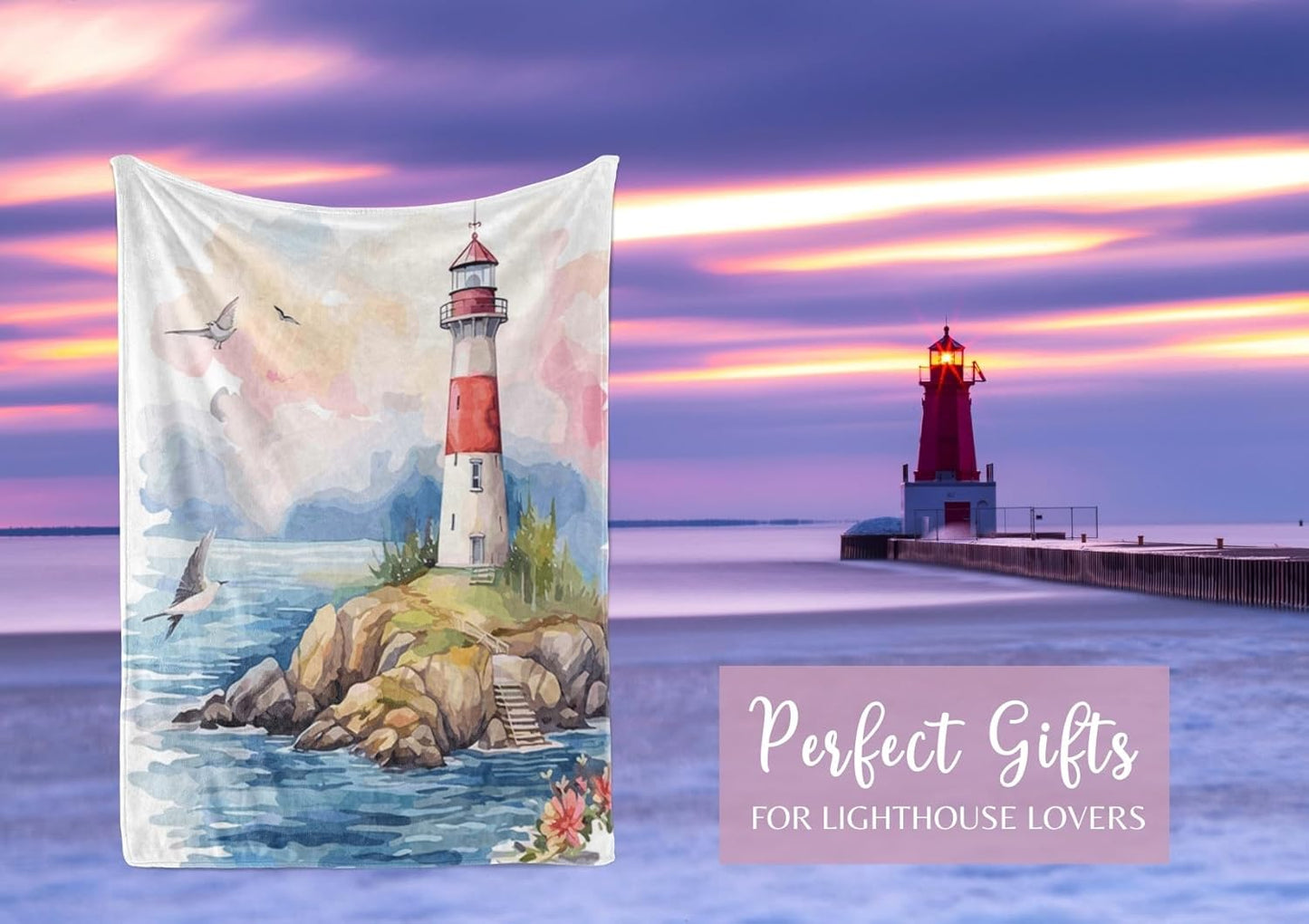 InnoBeta Lighthouse Gifts, Lighthouse Throw Blanket, Flannel Blankets for Lighthouse Lovers on National Lighthouse Day, Christmas, Birthday, Thanksgiving Day - 50" x 65"