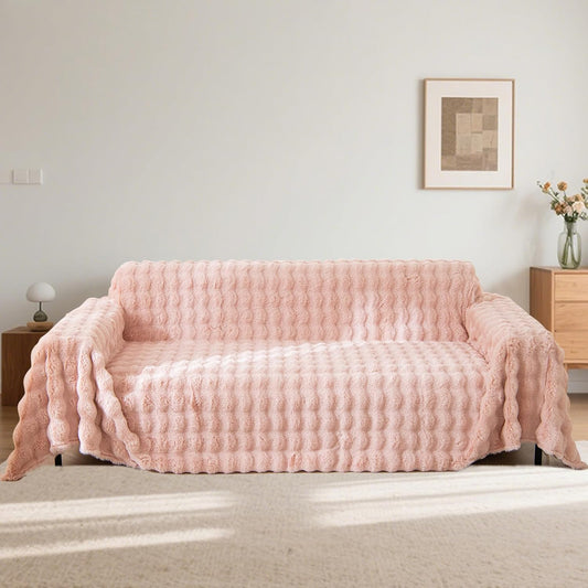 Pink Faux Fur 1 Piece Couch Cover Fluffy Sofa Slipcover Ultra Soft Universal Sofa Cover Cozy Sofa-Bed Throw Blanket Washable,71x134’’ for Dogs Pets Kids