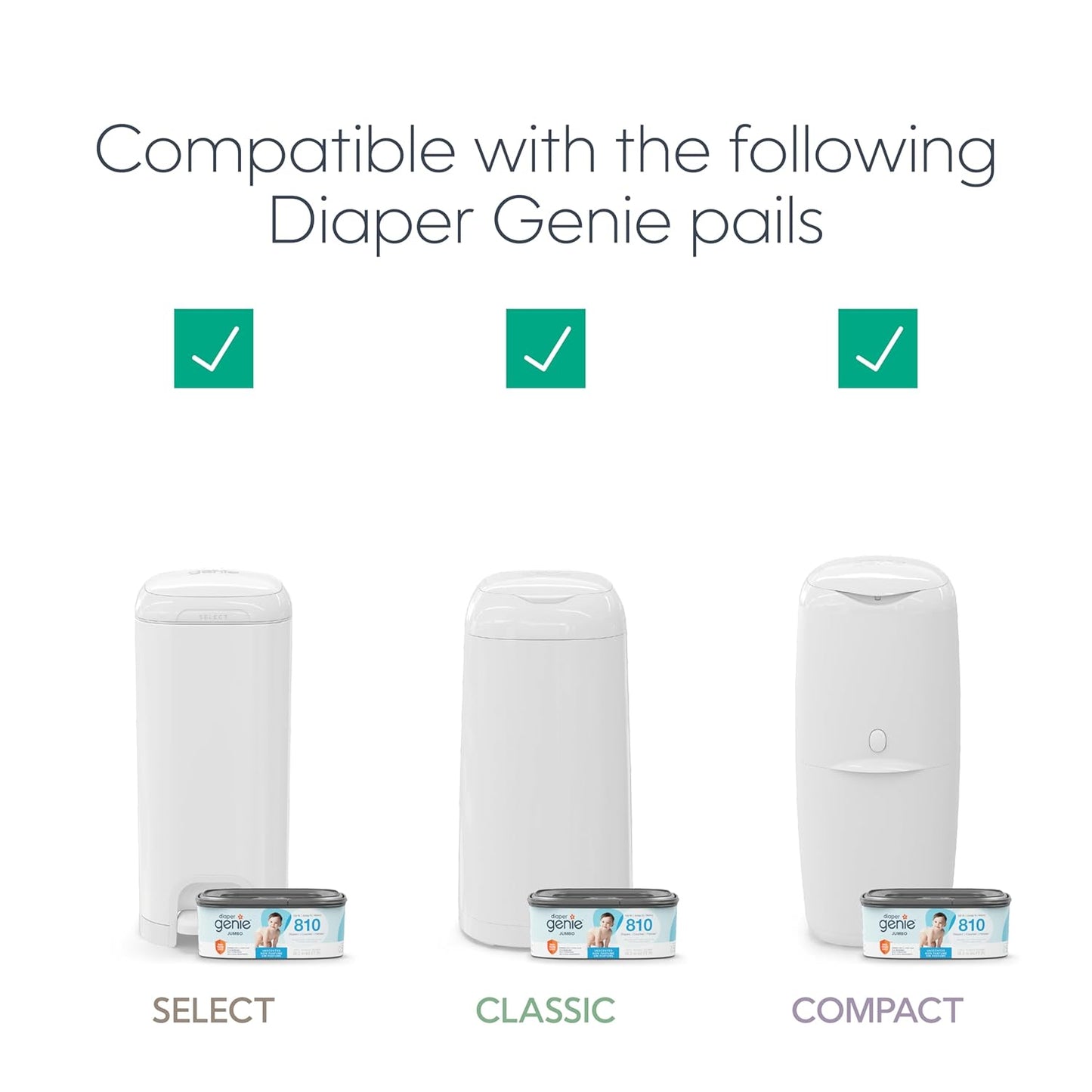 The Diaper Genie Jumbo+ Square Refill, with continuous film, can hold up to 1080 newborn-sized diapers per refill.