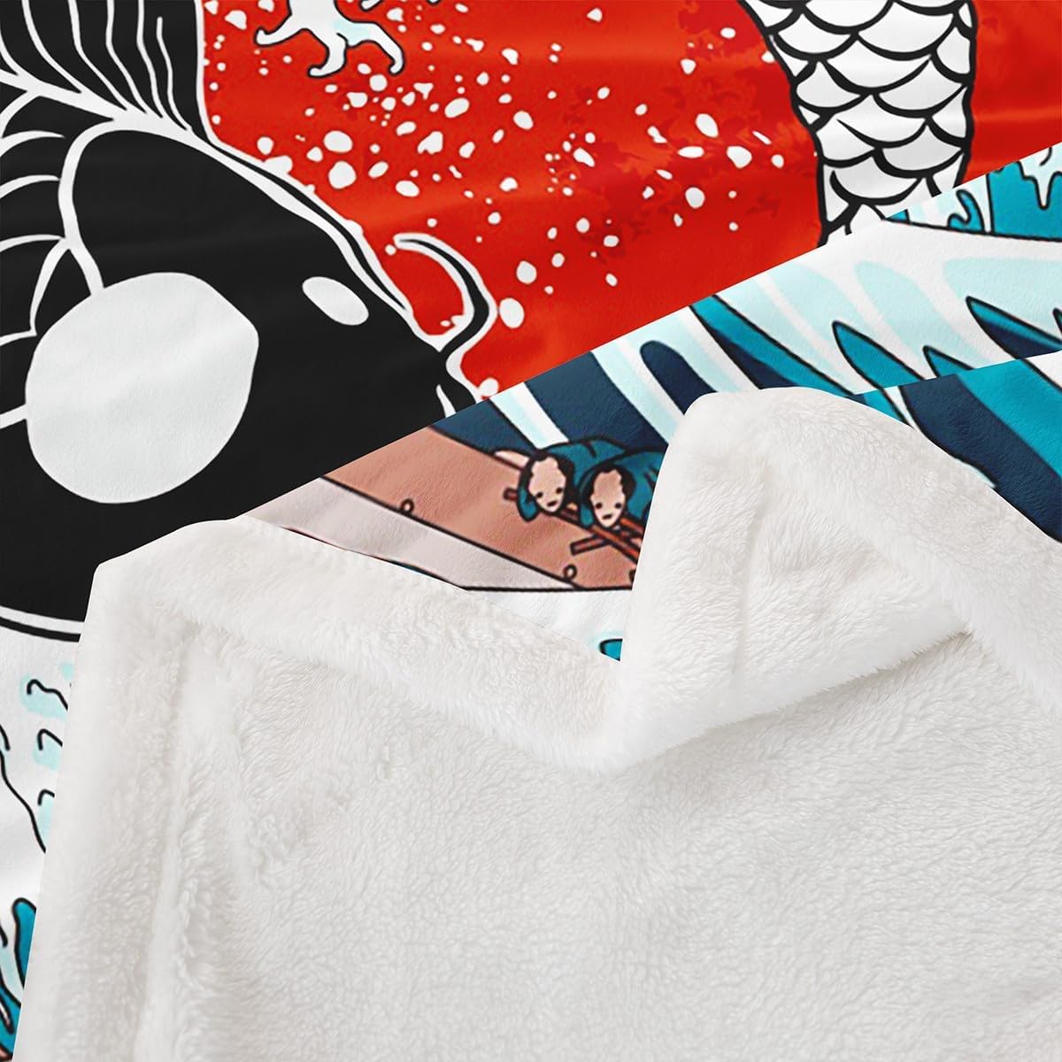 Japanese Ukiyoe Fish Throw Koi Toddler Fleece Blanket Kids Boys Adult Girls Japanese-Style Koi Animal Oriental Bedroom Decor