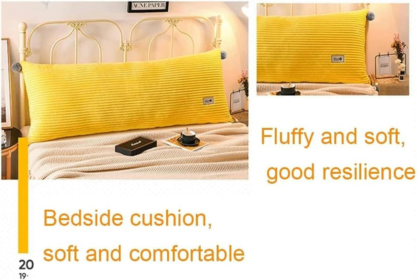 Bedside Cushions Lumbar Support Pads Back Backrest Reading Pillows for Sofa Bay Window Washable Bedside Cushion headboard Cushion Wall Pillow Reading Cushion -1, 200X60cm, Gray