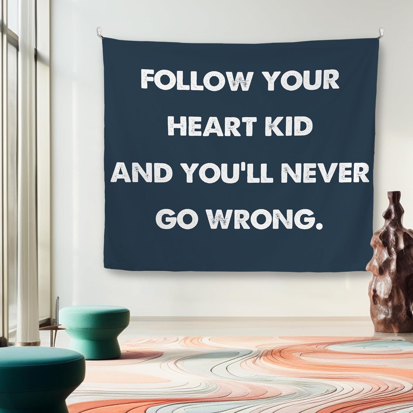 Mcehtle Motivational Kids Tapestry, Boy Nursery Wall Tapestries, Follow Your Heart Kid and You'll Never Go Wrong Inspirational Wall Hanging Decor for Boys Bedroom Nursery Playroom Home, 50x60 Inch
