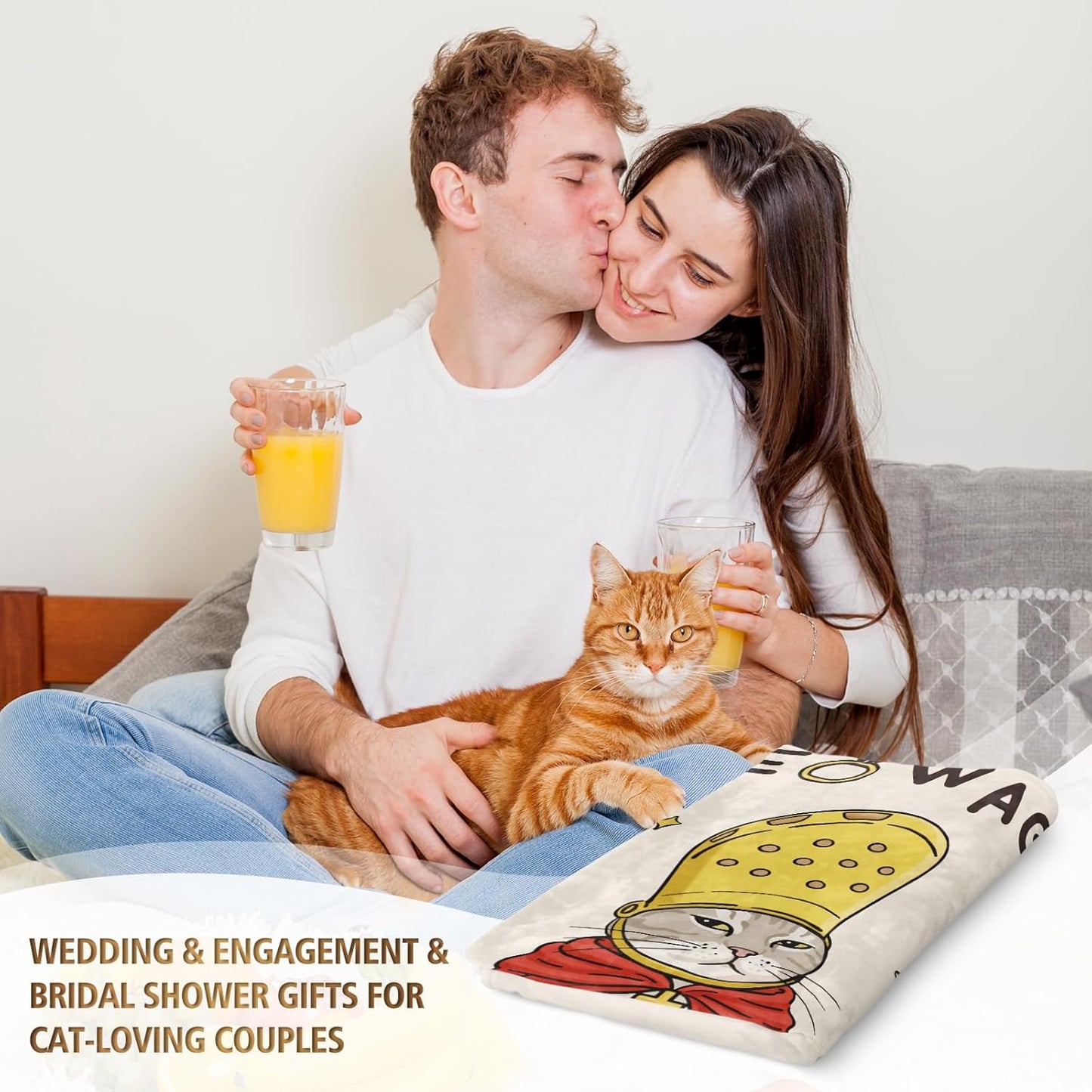 BaubleDazz Wedding Gifts for Cat-Loving Couples, Funny Pope Cat Blanket with Blessings for Newlywed, Bride, Groom, Engagement & Bridal Shower Gifts, Bride to be, Wedding Anniversary Blanket