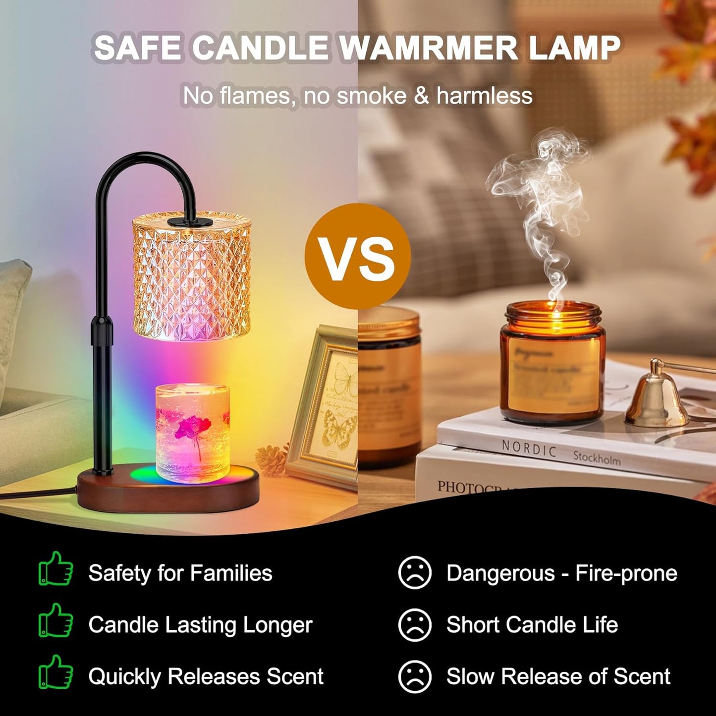 Candle Warmer Lamp with Timer, Dimmer Candle Lamp with RGB Light, Height Adjustable, Ideal Home Decor and Housewarming Gift for Mom, Women
