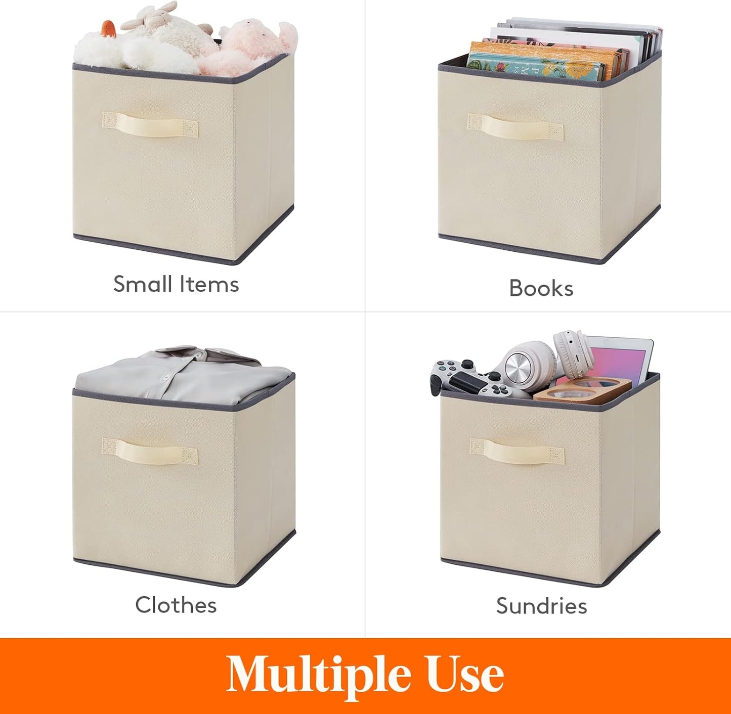 Lifewit Storage Cubes, Foldable Decorative Fabric Storage Baskets for Organizing Home Organizers with Handles for Shelves, Closet, 11 Inch Bins, 18L Beige, 6 Packs