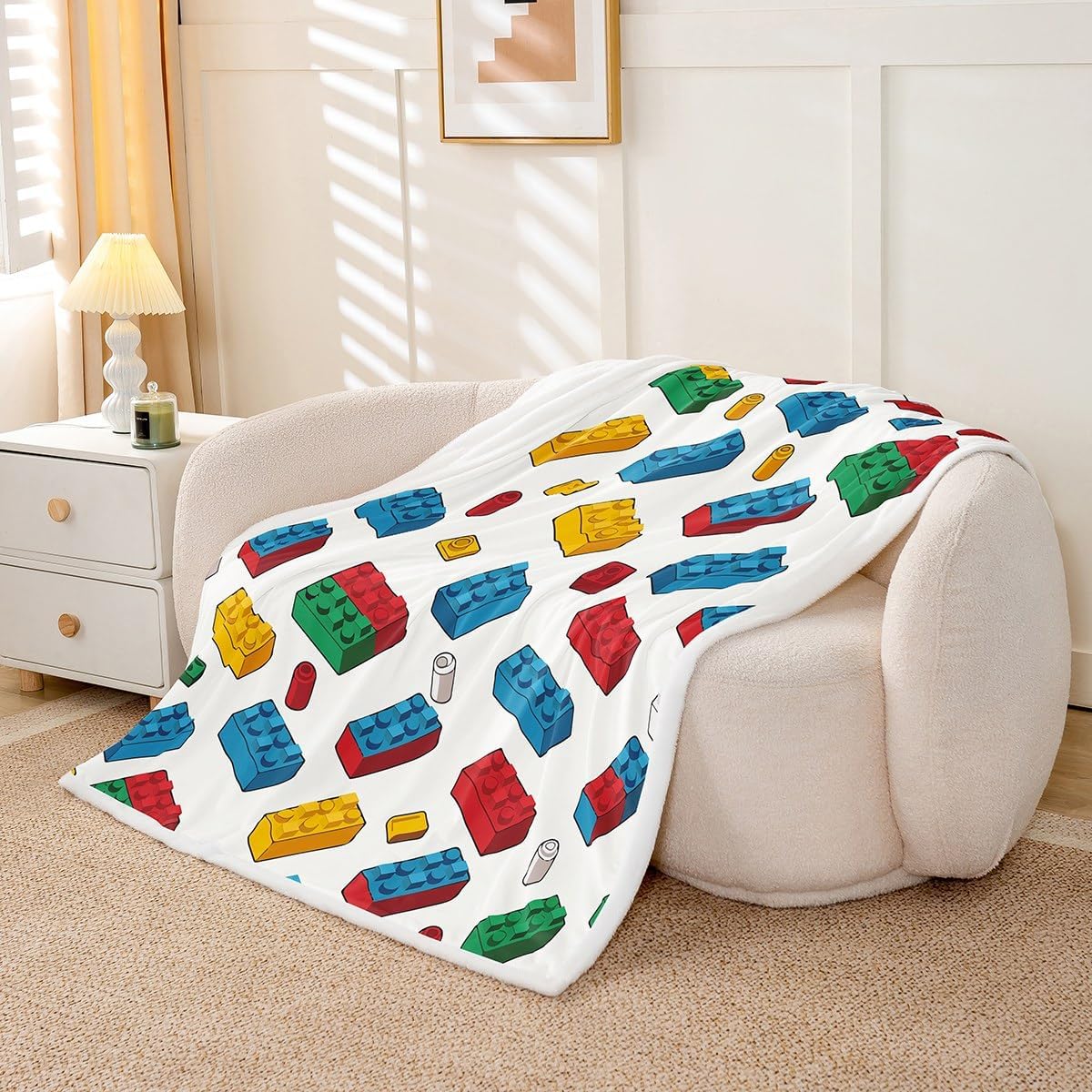 Feelyou Building Blocks Fleece Throw Blanket Baby 30"x40" Kids Toy Brick Plush Blanket for Boys Teens Gaming Games Sherpa Blanket Breathable Colorful Fuzzy Blanket Room Decor
