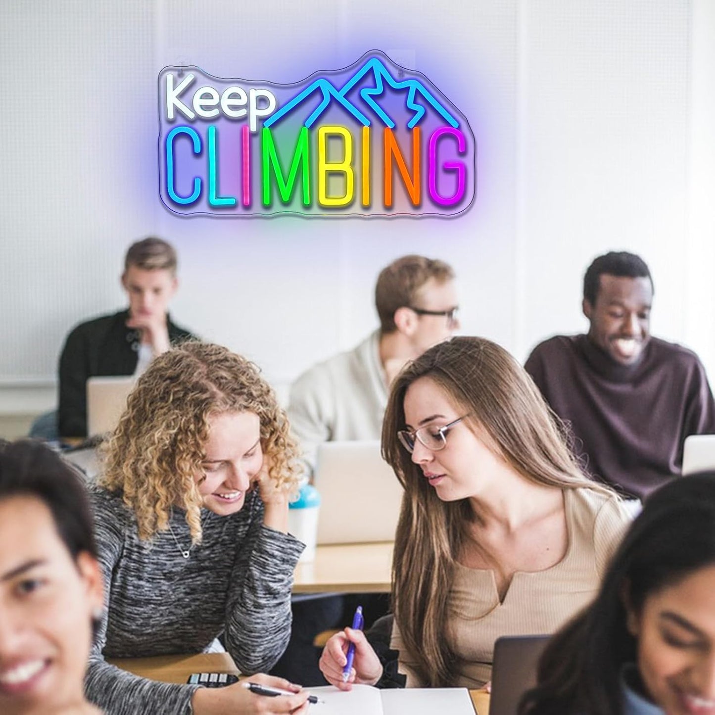 Keep Climbing Neon Sign for Classroom Dimmable Gym Sports Neon Light Sign for Wall Decor Led Signs for Bedroom Office Party Man Cave Gamer Room Decor Gift 16.5" x 8.6"