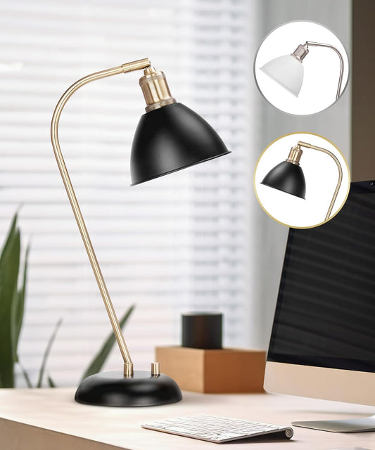HarvestLand Halo Black and Brass Desk Lamp – Adjustable Desk Lamp with Metal, Industrial Table Lamp with Solid Base for Home Office, Bedside Table Lamps, Task Lamp, Reading lamp, Great Gifts