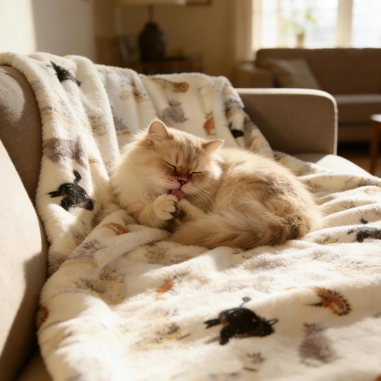 Cat Throw Blanket, 50"x60" Soft Cozy Flannel Throw with Cat Print for Pet Lovers Lightweight Pet Themed Blanket Gifts Full Seasons