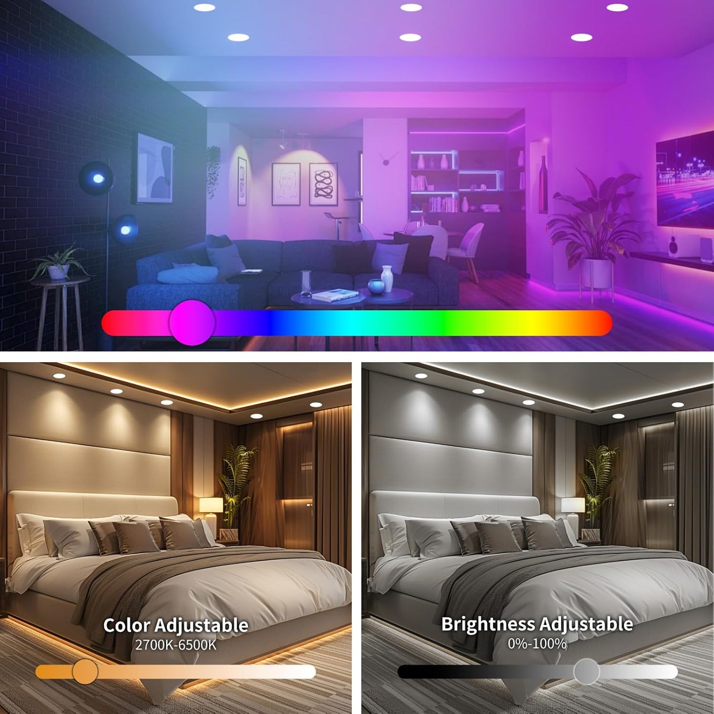 4 Pack Smart LED Recessed Lighting 6 Inch Ultra-Thin WiFi Canless Downlight 12W 1200LM Downlight w/Junction Box, Alexa Google Assistant Compatible, ETL FCC, Color Changing LED Recessed Lighting