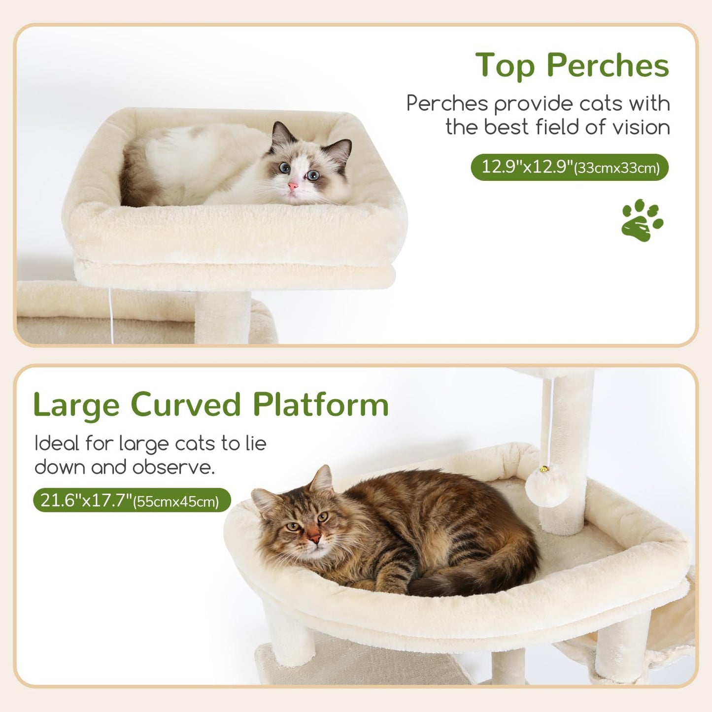 Globlazer Extra Large Cat Tree Tower for Indoor Cats Large Adult, 80in Tall Heavy Duty Cat Tree with 3 Spacious Cat Condos, Oversized Fan-Shaped Perch, 6 Full Sisal Scratching Posts, S80, Beige