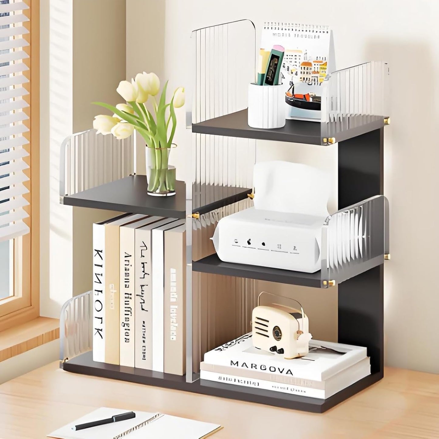 Modern bookshelf,unique bookshelf,book shelf white,horizontal bookshelf,bookshelf with storage,Suitable for desks,study rooms,living room corners,bedrooms, living rooms,balconies,offices(Black)