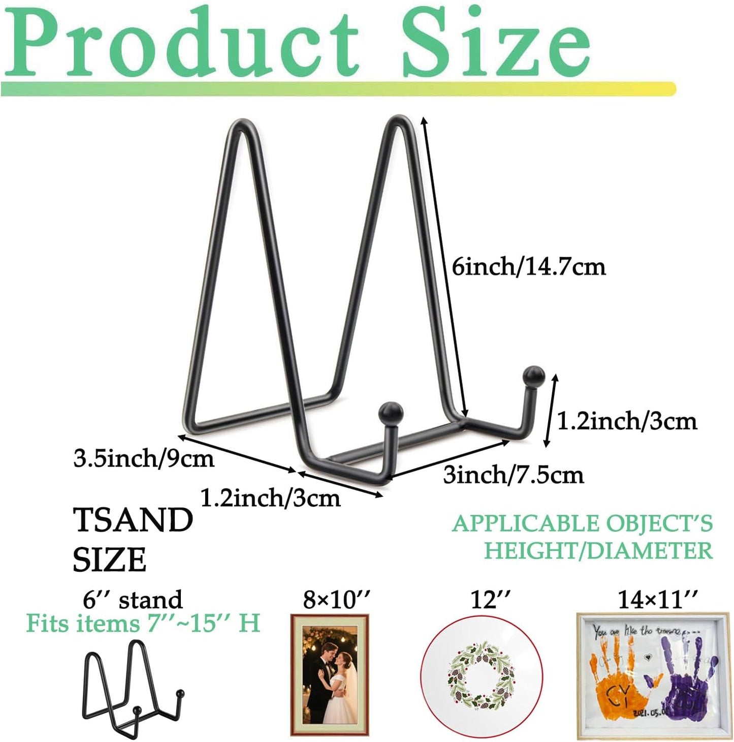 5 Pack 6 Inch Black Metal Display Stands, Plate Holders for Picture Frames, Books, Photos, Small Easels, Decorative Platters, and Tabletop Art